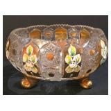 LL-ST - Vintage Bohemian Czech Republic Sawtooth Rim Crystal Bowl and Crystal Basket