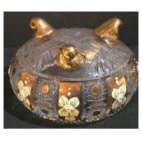 LL-ST - Vintage Bohemian Czech Republic Sawtooth Rim Crystal Bowl and Crystal Basket