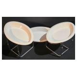 LL-ST - Three Oval Ceramic Serving Dishes on Metal Serving Rack