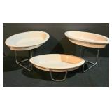 LL-ST - Three Oval Ceramic Serving Dishes on Metal Serving Rack