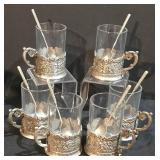 LL-ST - Podstakannik Russian Tea Glasses with Pewter Holders - Set of 6