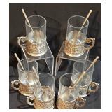 LL-ST - Podstakannik Russian Tea Glasses with Pewter Holders - Set of 6