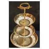 LL-ST - Three-Tier Brass Centerpiece Stand with Mother-of-Pearl Inlay - 12 in Tall