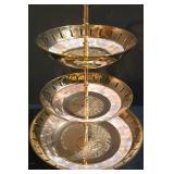 LL-ST - Three-Tier Brass Centerpiece Stand with Mother-of-Pearl Inlay - 12 in Tall