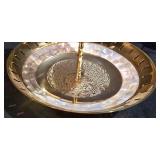 LL-ST - Three-Tier Brass Centerpiece Stand with Mother-of-Pearl Inlay - 12 in Tall