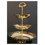 LL-ST - Three-Tier Brass Centerpiece Stand with Mother-of-Pearl Inlay - 12 in Tall