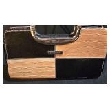 LL-ST - Vittorio Patchwork Faux Leather Handbag - Black & Tan Croc Style Texture