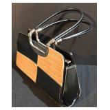 LL-ST - Vittorio Patchwork Faux Leather Handbag - Black & Tan Croc Style Texture