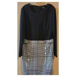 LL-ST - DKNY Dress - Black Bodice with Black & White Houndstooth Skirt, Size 14