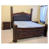 MB - King Bed Power Adjustable Frame with Duo Remotes and Pair of Nightstands - Cherry Grain, Ornate Headboard