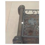 LR - Ashley Furniture Margilles Glass-Top Coffee Table Dark Wood, Ornate Base