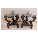 LR - Pair of Elegant Ashley Furniture Margilles Glass Top Side Tables