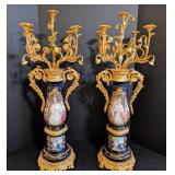 MB - Pair of Antique French Sèvres-Style Cobalt Blue Porcelain Candelabras