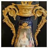 MB - Pair of Antique French Sèvres-Style Cobalt Blue Porcelain Candelabras