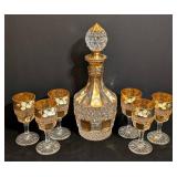 MB - Painted Czech Crystal Decanter with 6 Glasses - 7-Piece Bohemian Set