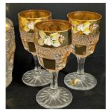 MB - Painted Czech Crystal Decanter with 6 Glasses - 7-Piece Bohemian Set