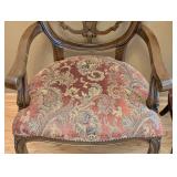 ML - Pair of Carved Wood Armchairs - Damask Upholstery (Lot of 2)