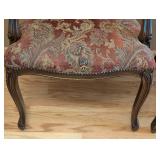 ML - Pair of Carved Wood Armchairs - Damask Upholstery (Lot of 2)