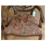 ML - Pair of Carved Wood Armchairs - Damask Upholstery (Lot of 2)