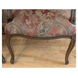ML - Pair of Carved Wood Armchairs - Damask Upholstery (Lot of 2)