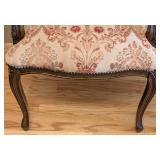 ML - Pair of Carved Wood Armchairs - Damask Upholstery
