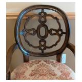 ML - Pair of Carved Wood Armchairs - Damask Upholstery