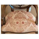 ML - Pair of Carved Wood Armchairs - Damask Upholstery