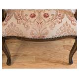 ML - Pair of Carved Wood Armchairs - Damask Upholstery