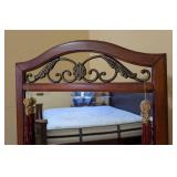 MB - Ornate Standing Mirror with Wood Frame & Wrought Iron Scroll Stand