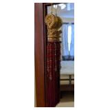 MB - Ornate Standing Mirror with Wood Frame & Wrought Iron Scroll Stand