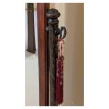 MB - Ornate Standing Mirror with Wood Frame & Wrought Iron Scroll Stand