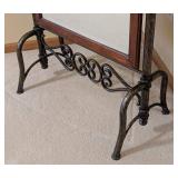 MB - Ornate Standing Mirror with Wood Frame & Wrought Iron Scroll Stand