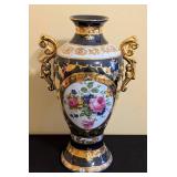 MB - Vase - European Design Decorative Porcelain with Floral Medallion & Gold Handle
