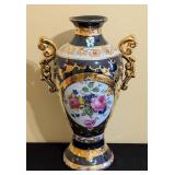 MB - Vase - European Design Decorative Porcelain with Floral Medallion & Gold Handle