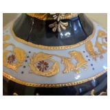 MB - Vase - European Design Decorative Porcelain with Floral Medallion & Gold Handle