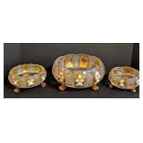 Vintage Bohemia Painted Crystal Footed Bowls - Hand-Painted Floral Motif, Set of 3