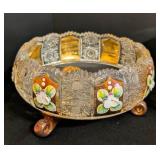 Vintage Bohemia Painted Crystal Footed Bowls - Hand-Painted Floral Motif, Set of 3