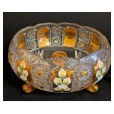 Vintage Bohemia Painted Crystal Footed Bowls - Hand-Painted Floral Motif, Set of 3