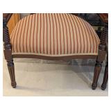 LR - Pair of Vintage French Louis XVI Style Carved Wood Armchairs with Burgundy Damask Backs & Striped Cushions
