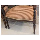 LR - Pair of Vintage French Louis XVI Style Carved Wood Armchairs with Burgundy Damask Backs & Striped Cushions