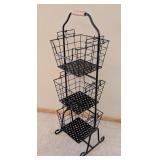 K - Decorative 3-Tier Wire Basket Stand With Wood Handle