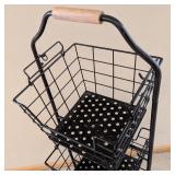 K - Decorative 3-Tier Wire Basket Stand With Wood Handle