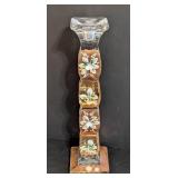 Vintage Crystal Candle Holders & Napkin Holder - Hand-Painted Floral Motifs