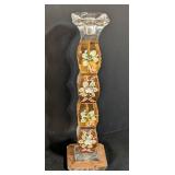 Vintage Crystal Candle Holders & Napkin Holder - Hand-Painted Floral Motifs