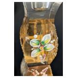 Vintage Crystal Candle Holders & Napkin Holder - Hand-Painted Floral Motifs