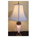 ML - Pair of Vintage Brass Table Lamps with Frosted Glass Columns