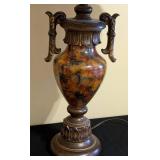 ML - Pair of 32-Inch Table Lamps with Ceramic Urn Bodies & Ornate Bronze Accents