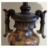 ML - Pair of 32-Inch Table Lamps with Ceramic Urn Bodies & Ornate Bronze Accents