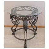 Wrought Iron Glass Top Accent Table, Scrollwork Base