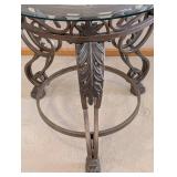 Wrought Iron Glass Top Accent Table, Scrollwork Base